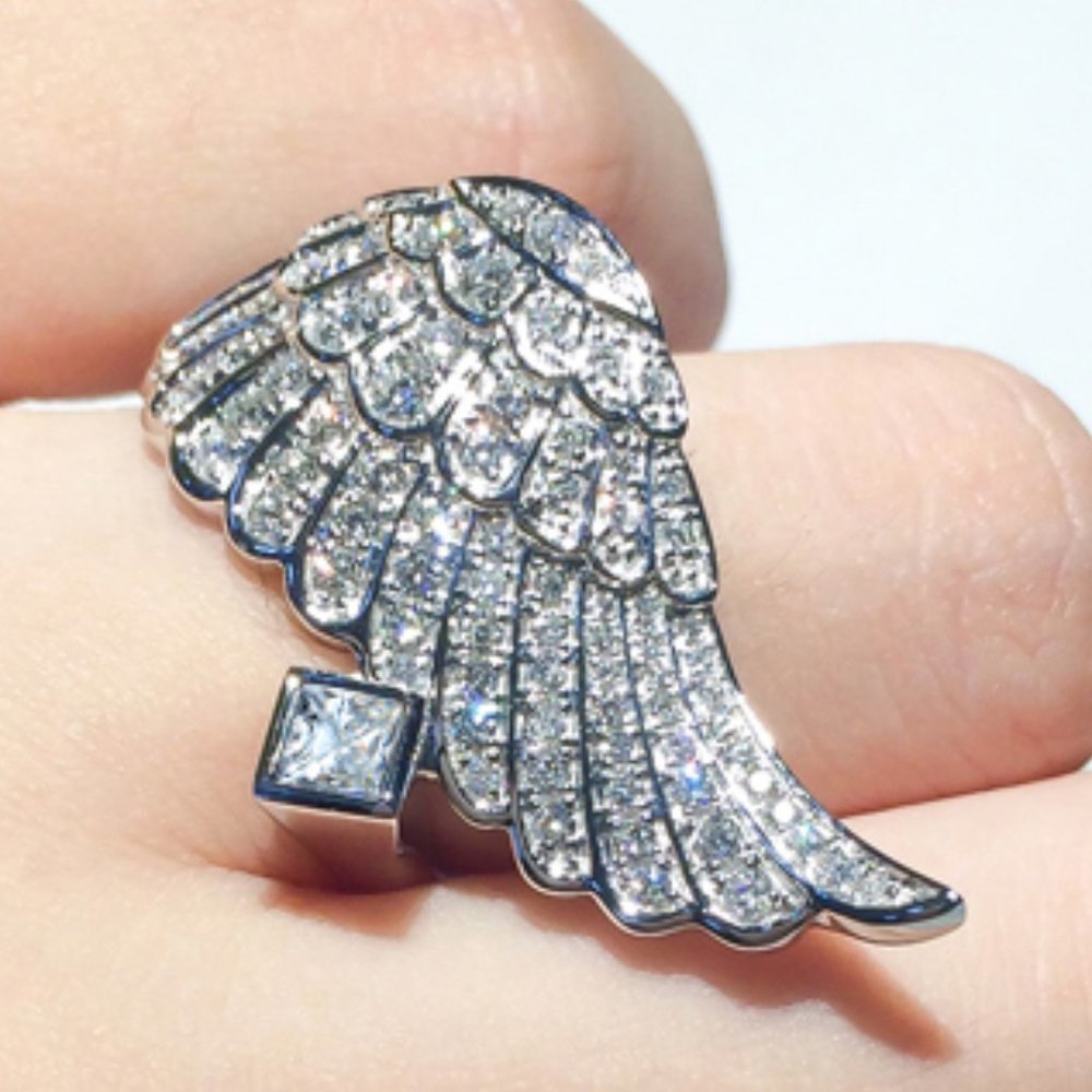 Lovely Fashion Zircon Full Filled Romantic Angel Wings Ring for Women, PD097